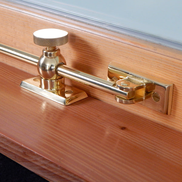 Casement adjuster allows the casement windows to be secured to the desired opening by attaching the adjuster to the window frame and the sill. The casement window adjuster is reversible for both right and left-hand window openings and comes complete with matching slotted screws. The adjuster comes in polished and lacquered brass, polished and lacquer-free brass, polished nickel, brushed nickel and oil rubbed bronze and are available in both 12 inch and 10 inches sizes. Available at www.vintporium.com