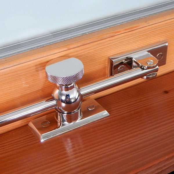 Casement adjuster allows the casement windows to be secured to the desired opening by attaching the adjuster to the window frame and the sill. The casement window adjuster is reversible for both right and left-hand window openings and comes complete with matching slotted screws. The adjuster comes in polished and lacquered brass, polished and lacquer-free brass, polished nickel, brushed nickel and oil rubbed bronze and are available in both 12 inch and 10 inches sizes. Available at www.vintporium.com