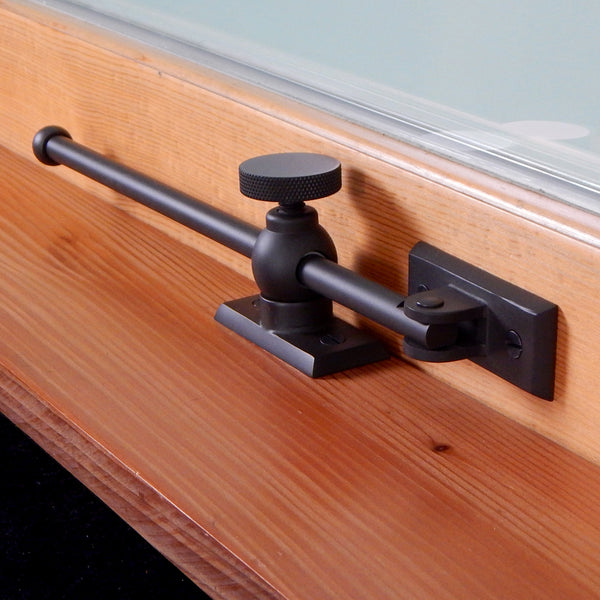 Casement adjuster allows the casement windows to be secured to the desired opening by attaching the adjuster to the window frame and the sill. The casement window adjuster is reversible for both right and left-hand window openings and comes complete with matching slotted screws. The adjuster comes in polished and lacquered brass, polished and lacquer-free brass, polished nickel, brushed nickel and oil rubbed bronze and are available in both 12 inch and 10 inches sizes. Available at www.vintporium.com