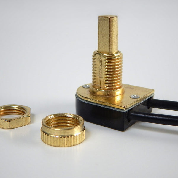 Single circuit push button on/off switch with a choice of brass or nickel finish. Available at www.vintporium.com
