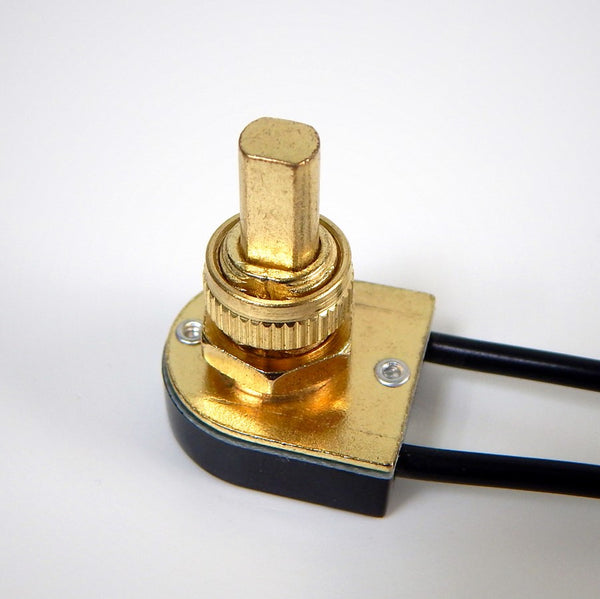 Single circuit push button on/off switch with a choice of brass or nickel finish. Available at www.vintporium.com