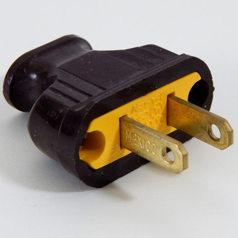 Early electric style bakelite plug can accommodate rayon-covered lamp cords and regular SPT-1 & SPT-2 plastic parallel lamp cords