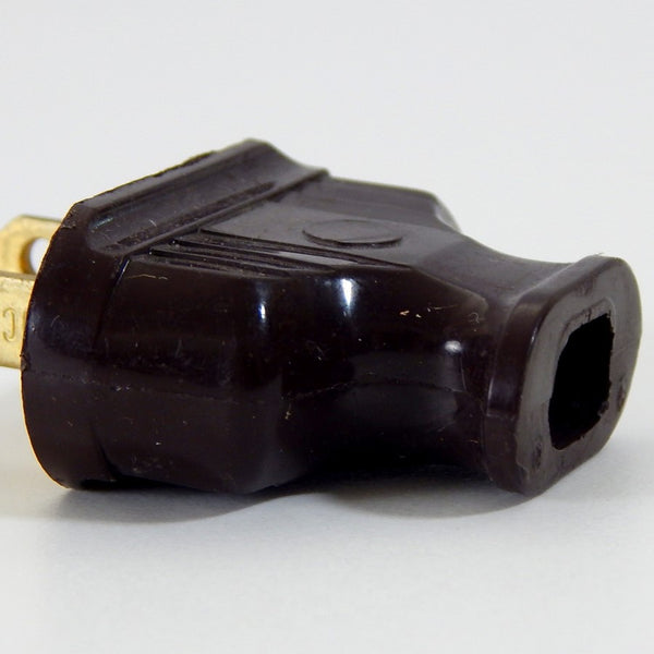  Early electric style bakelite plug can accommodate rayon-covered lamp cords and regular SPT-1 & SPT-2 plastic parallel lamp cords