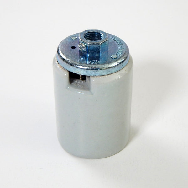 Mogul base glazed porcelain socket complete with 1/4 ip cap and two wire ways cast into the porcelain. Available at www.vintporium.com