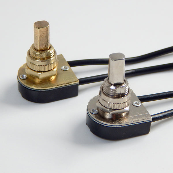 Single circuit push button on/off switch with a choice of brass or nickel finish. Available at www.vintporium.com