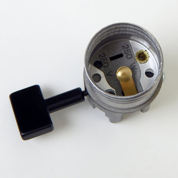 On / Off medium base socket interior guts with black oversized metal paddle switch. Available at www.vintporium.com