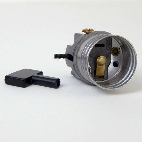 On / Off medium base socket interior guts with black oversized metal paddle switch. Available at www.vintporium.com