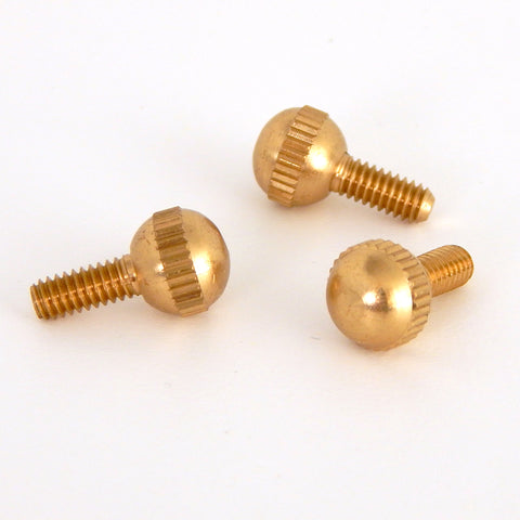 This lot of 3 handsome little thumbscrews are ideal for securing shades to the fixture as well as securing the fixture to its mounting brackets. Available in unfinished brass.. Available at www.vintporium.com