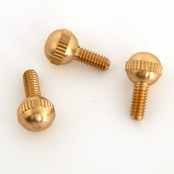 This lot of 3 handsome little thumbscrews are ideal for securing shades to the fixture as well as securing the fixture to its mounting brackets. Available in unfinished brass.. Available at www.vintporium.com