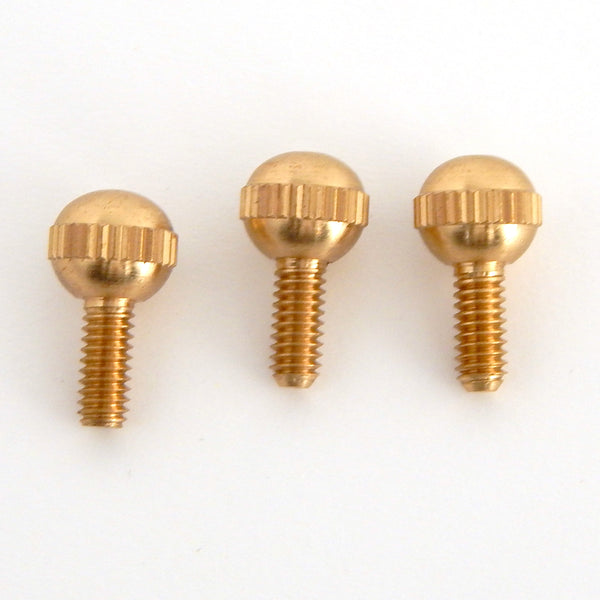 This lot of 3 handsome little thumbscrews are ideal for securing shades to the fixture as well as securing the fixture to its mounting brackets. Available in unfinished brass.. Available at www.vintporium.com