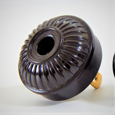 Early Electric Style Ribbed Bakelite Polarized Plug Black Brown - Vintporium Architectural Salvage
